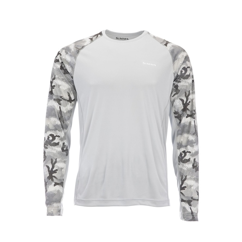 Simms SolarFlex Long Sleeve Crewneck Shirt – Print Hex Flo Camo Steel S