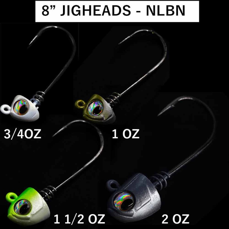 No Live Bait Needed (NLBN) 8″ Jig Heads GREEN BACK 1 1/2OZ