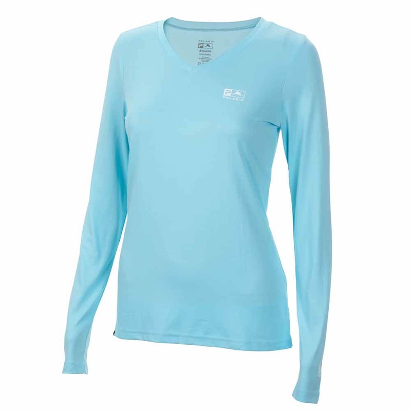 Pelagic Women’s Light Blue Aquatek V Neck L/S Performance Shirt X-LARGE