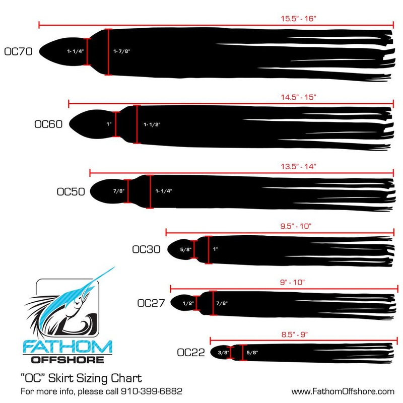 Fathom Offshore OC Trolling Lure Skirt #15 OC22 7in LENGTH 3/8in HEAD