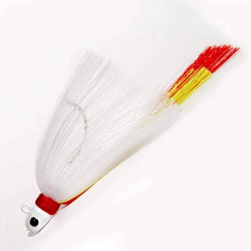 First Light Tackle White Head White Body Chartreuse Red Tail Flair Hawk Snook Jig 1.5OZ