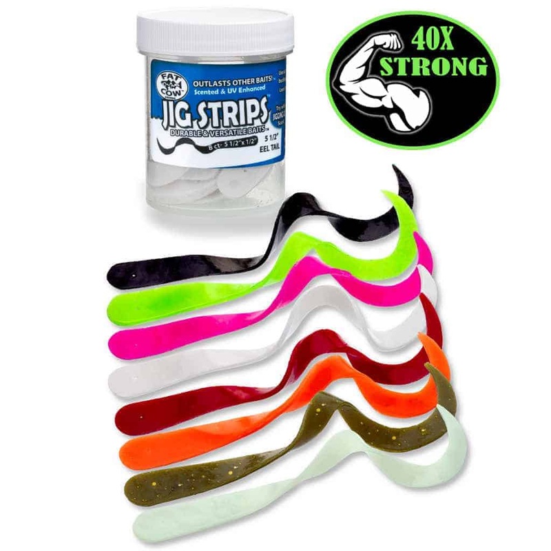 Fat Cow Jig Strips 5 1/2″‘ Eel Tail Ghost White