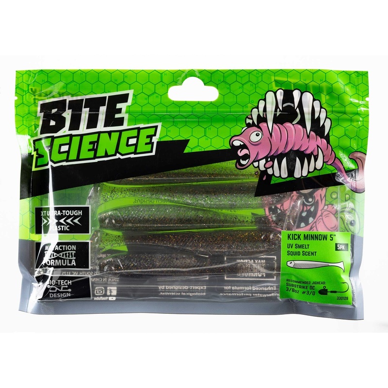 Bite Science Kick Minnow Soft Plastic Lure 5 Inch Glow White