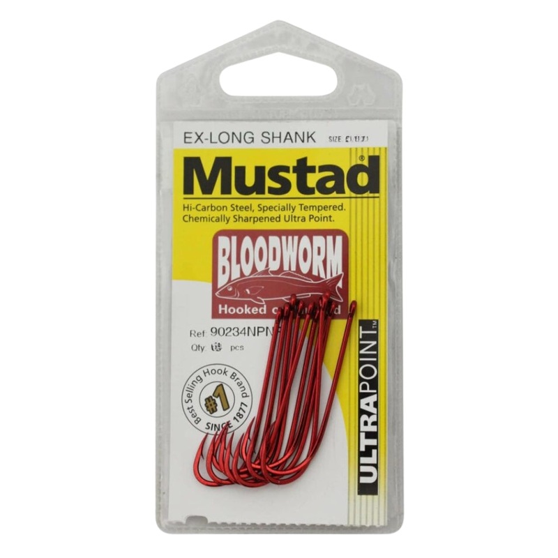 Mustad Bloodworm Pre Pack Hooks 1/0 RED