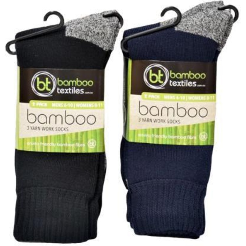 Bamboo 2 Pack 3-Yarn Work Socks 10-14 Black