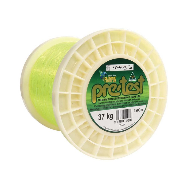 Platypus Pre Test IGFA Rated Approved Mono Game Fishing Line Hi Vis Yellow 1200m 10kg