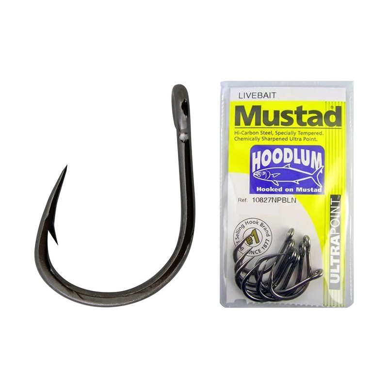 Mustad 10827NPBLN Hoodlum Live Bait 4x Strong Fishing Hooks 1/0