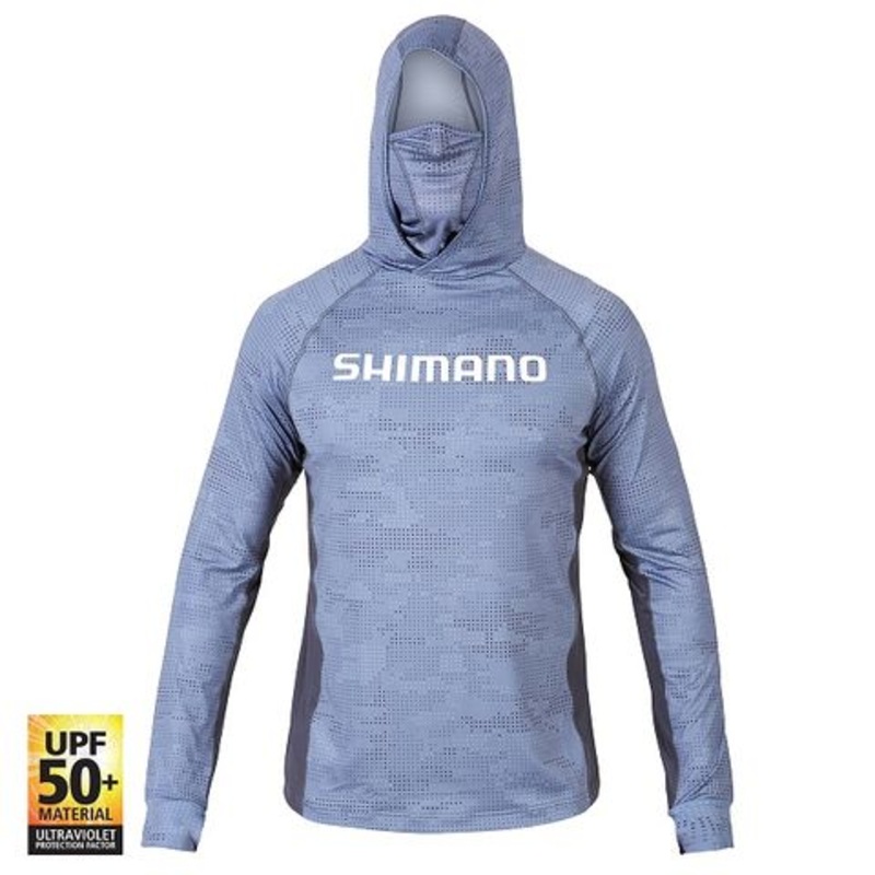 Shimano Hooded Tech Performance Tee Fishing Jersey Grey Camo Large