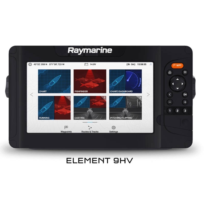 Raymarine Element 9HV GPS Chartplotter Sonar Sounder Fisherfinder Unit with HV100 Transducer and Navionics – E70534-05-AUS