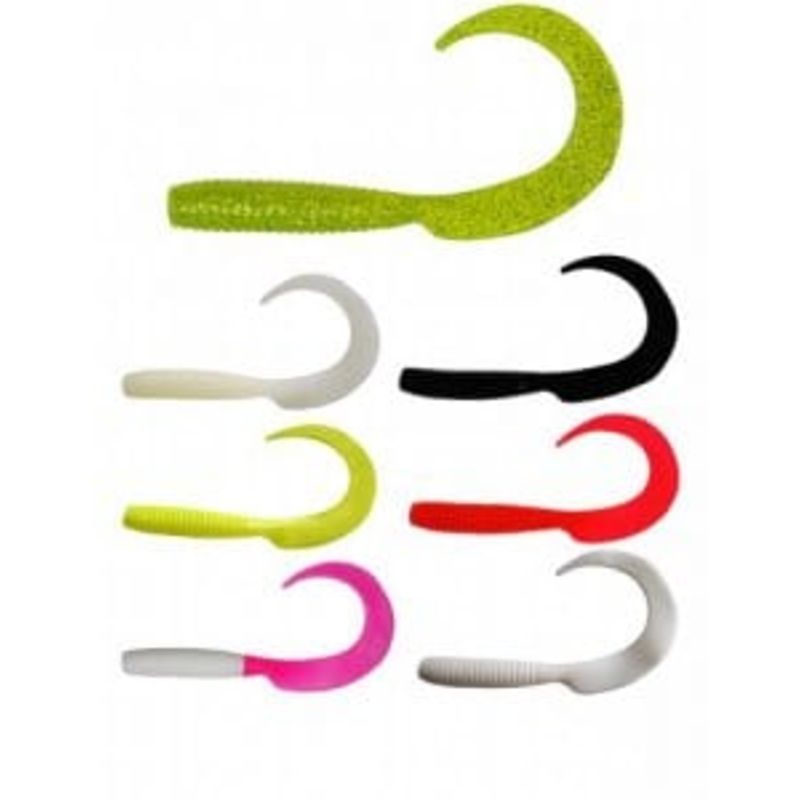 Blue Water Candy Swirl Tail Grub 4in 20 Pack White