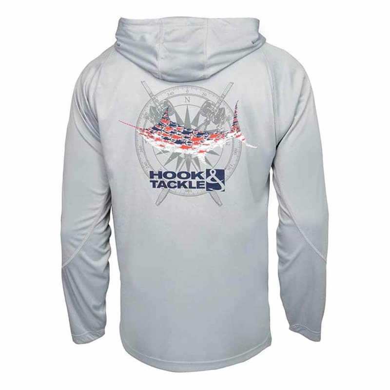 Hook & Tackle Grey Compass Rods Hoodie L/S Performance Shirt XX-LARGE