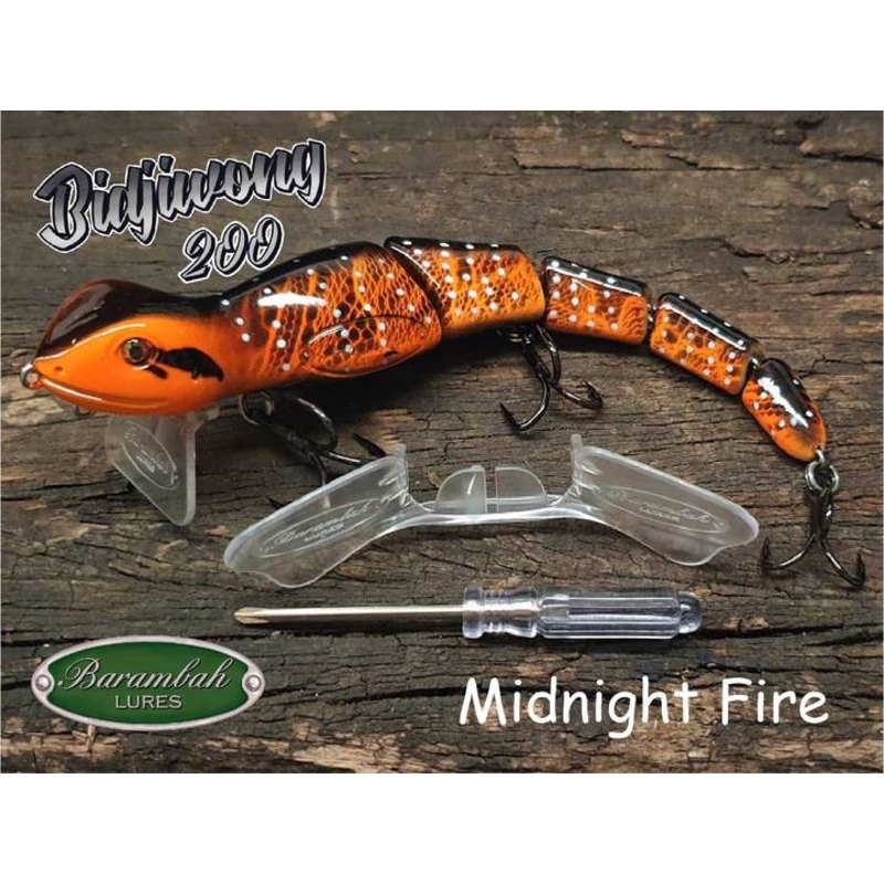 Barambah Bidjiwong 200mm Lizard Surface Walker Cod Lure Mega Clearance Midnight Fire