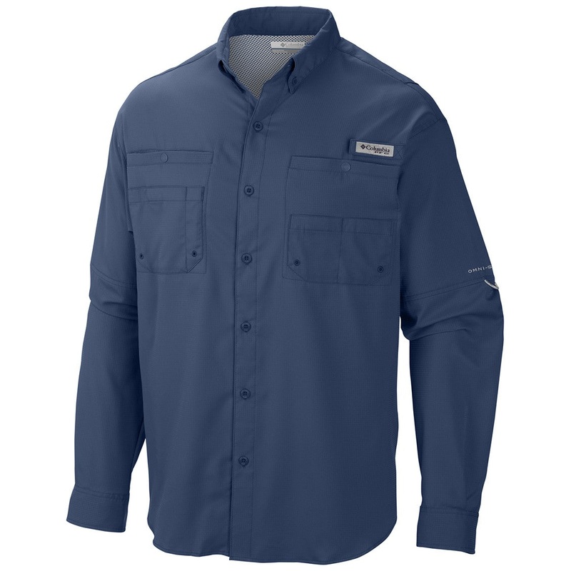 Columbia PFG Tamiami II Long Sleeve Mens Shirt Blue Heron Large