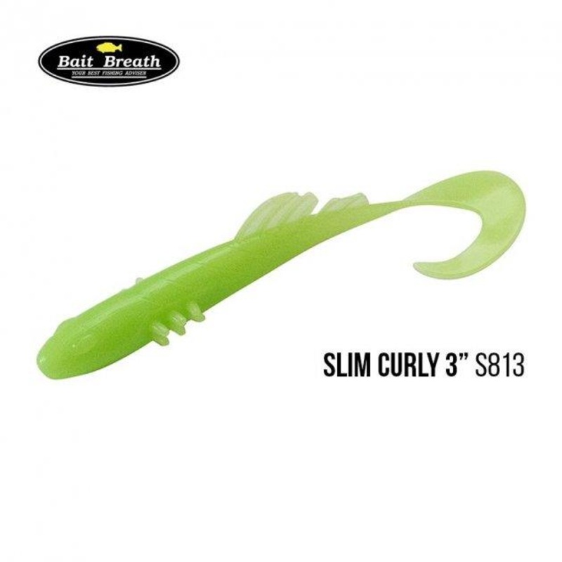 BAIT BREATH Slim Curly 3″ (75 mm) S813 Glow Lime Chart