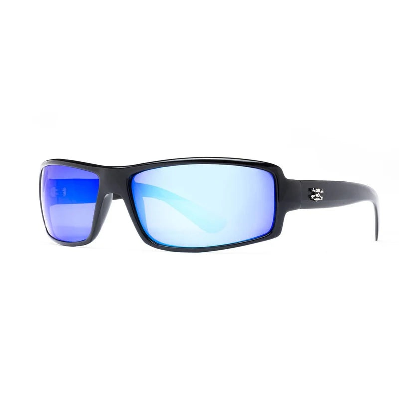 Calcutta Whitehaven Sunglasses Shiny Black Frame Blue Mirror Lens
