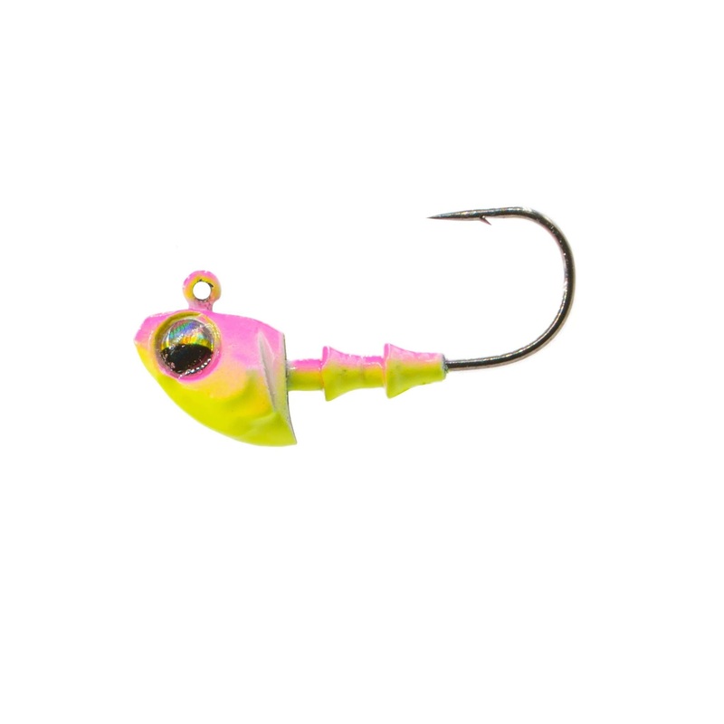 6th Sense Crappie Jig Heads 5pk – Pink Treuse 1/16oz #2 Hook