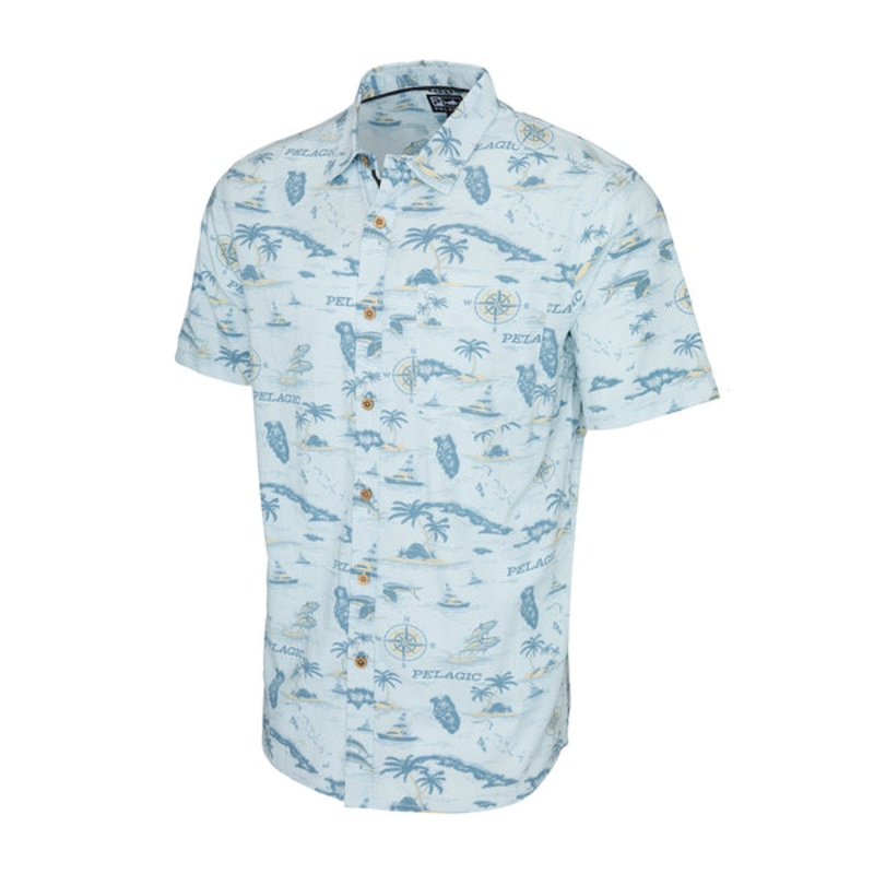 Pelagic Knockdown Woven Button Up Shirt Blue Fog Large
