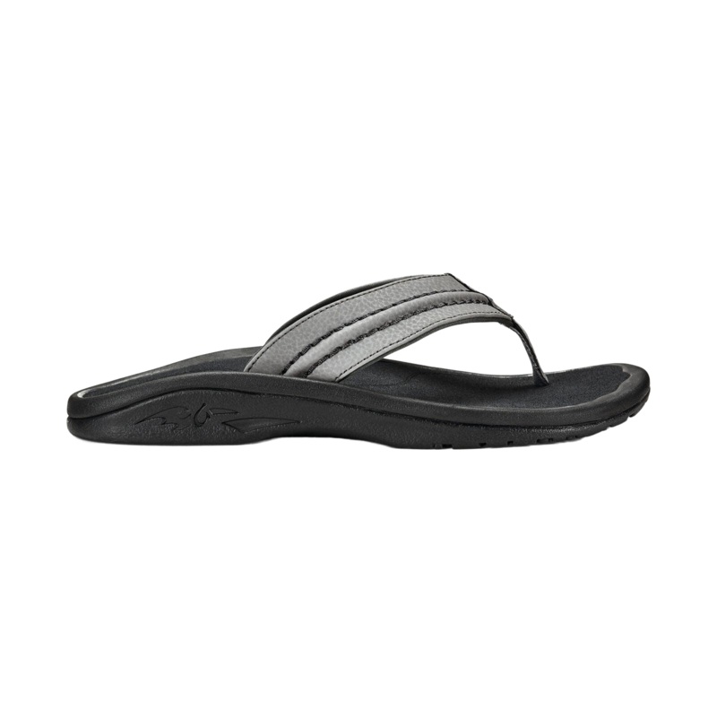 OluKai Mens Hokua Sandals-Sharkskin/Dark Shadow 8