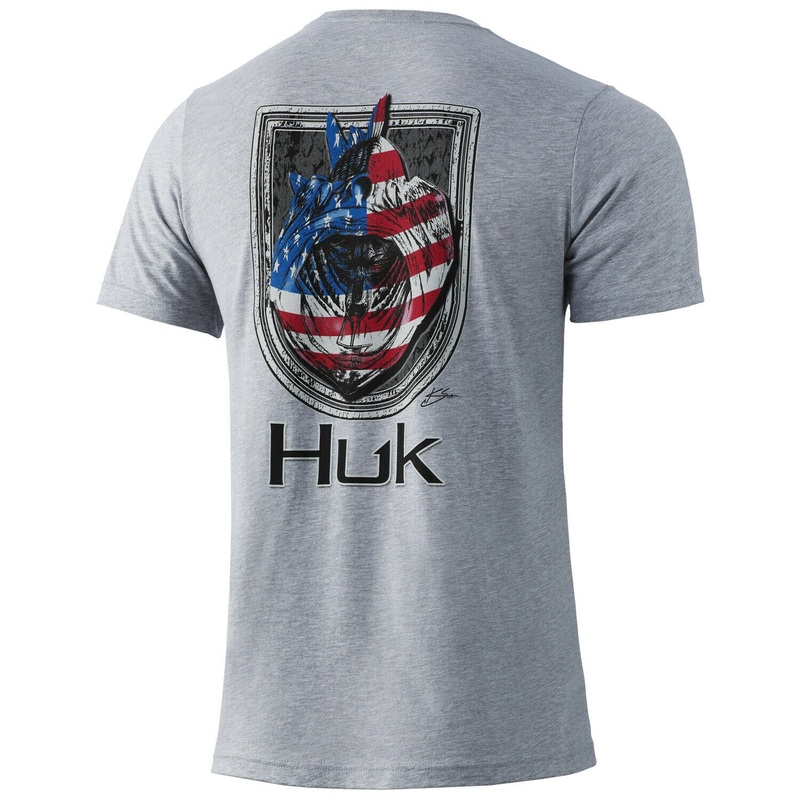 Huk KC Wide Open America Bass Lightweight Tee H1000319 – Choose Size / Color Sargasso Sea Heather (416) Small
