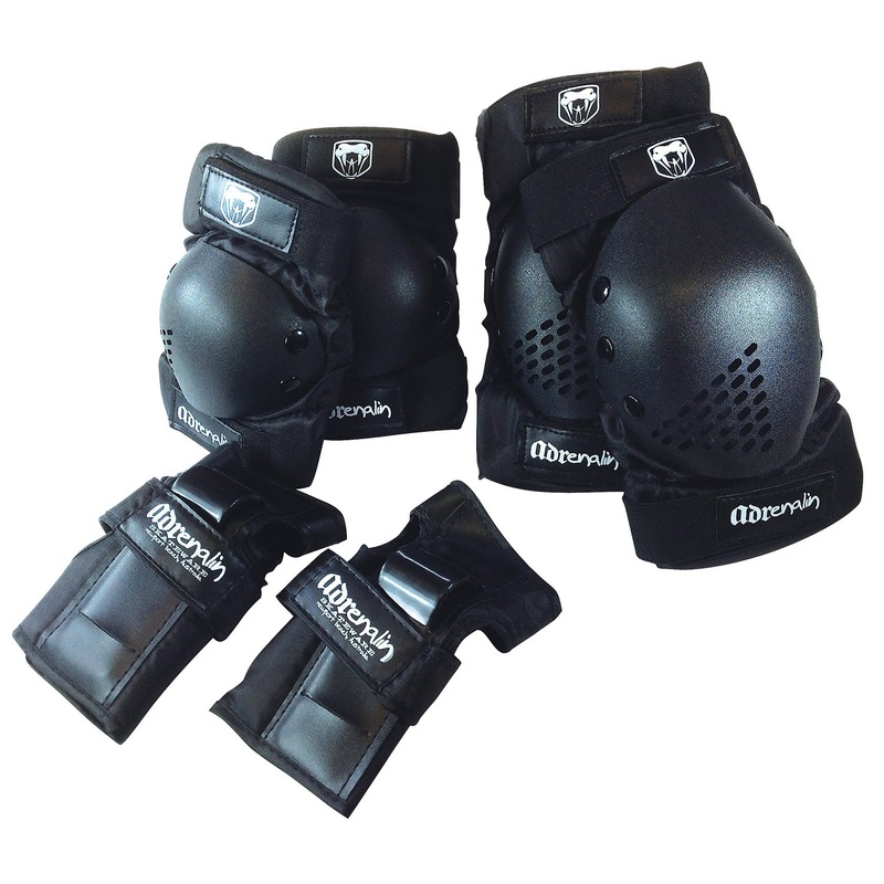 Adrenalin Child Skate Protection 6 Piece Set Elbow Knee Pads and Wrist Brace Large Black