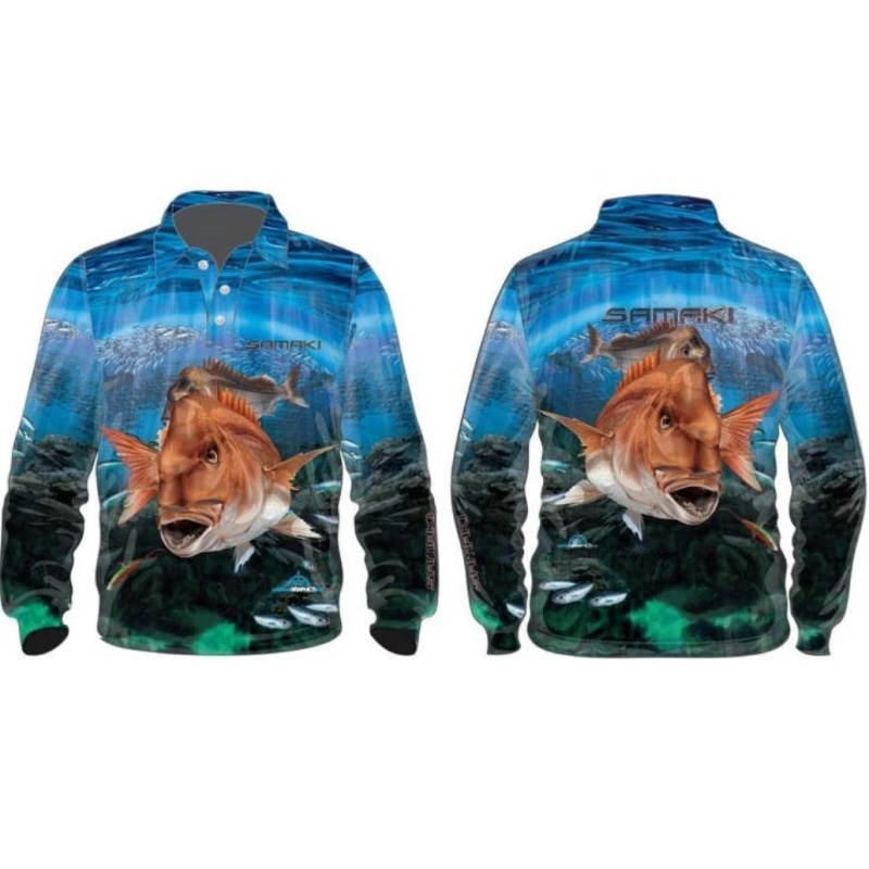 Samaki Red Snapper Long Sleeve Adult Fishing Shirt Large