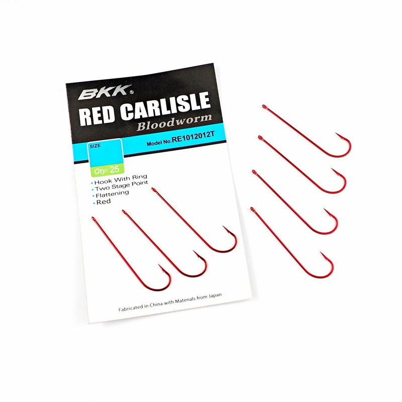 BKK Red Carlise Long Shank Bloodworm Hook Pack 1