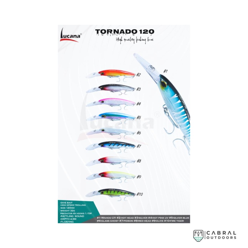 Lucana Tornado 120 Hard Lures | Size: 12cm | 32g #1 Wahoo UV