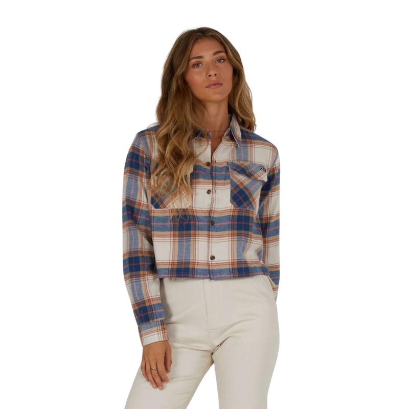 Salty Crew Stay Golden Crop Flannel XS NATURAL