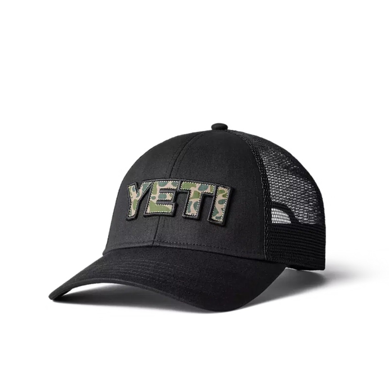 Yeti Camo Logo Badge Trucker Hat Black