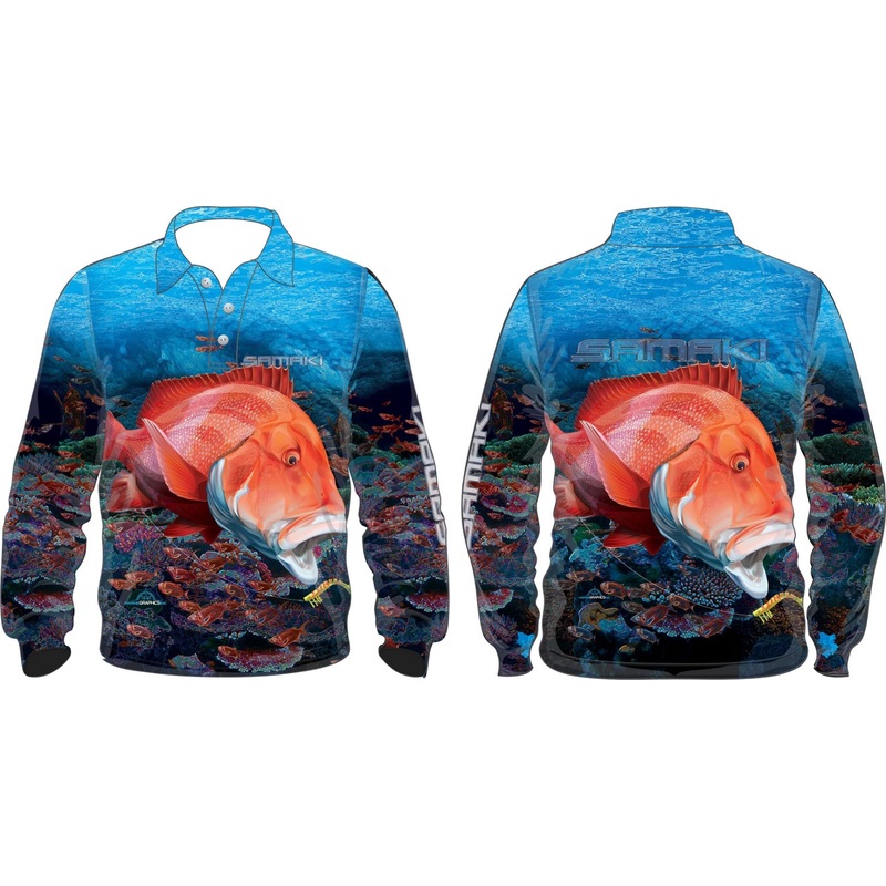 Samaki Red Emperor Long Sleeve Adult Fishing Shirt Large