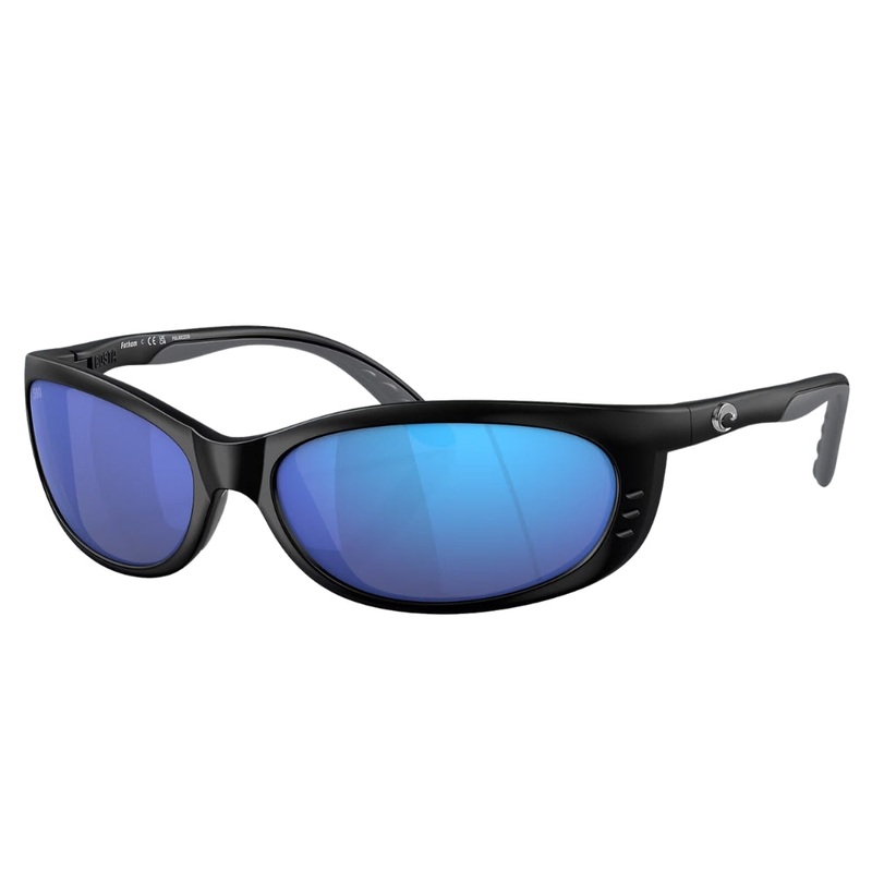 Costa Fathom Polarised Glass Sunglasses Matte Black Frame / Blue Mirror Lens