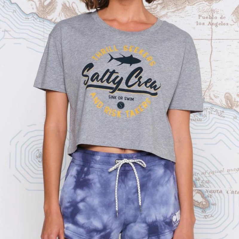 Salty Crew Scripted Crop Top XS ATHLETIC HEATHER