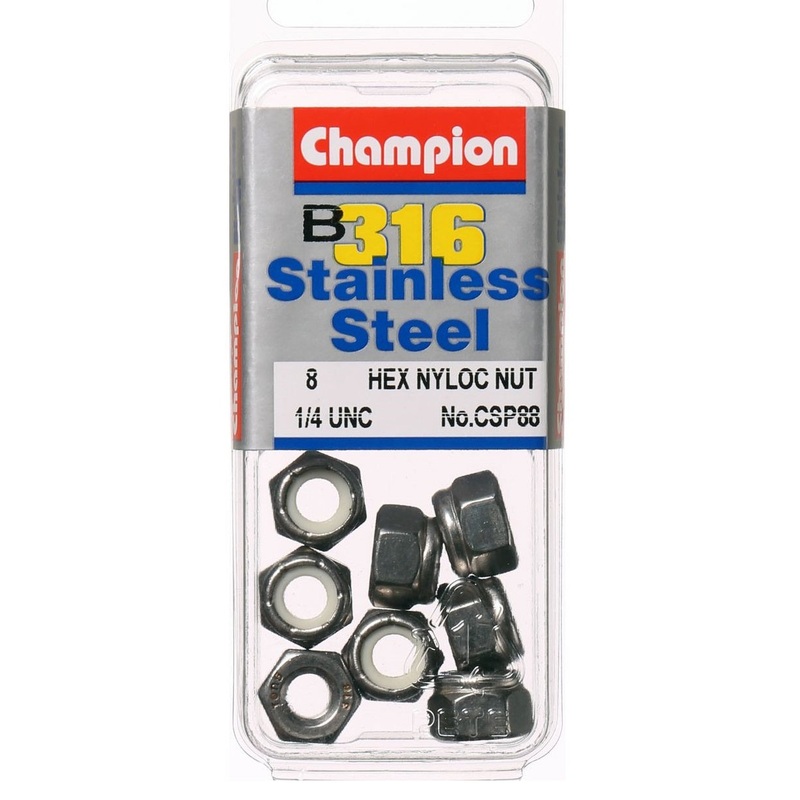 Champion Stainless Steel 316 UNC Hex Nyloc Nuts 1/4 inch