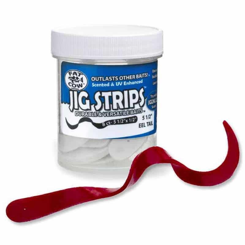 Fat Cow Jig Strips Eel Tail Ghost White 3-1/2″ x 3/8″