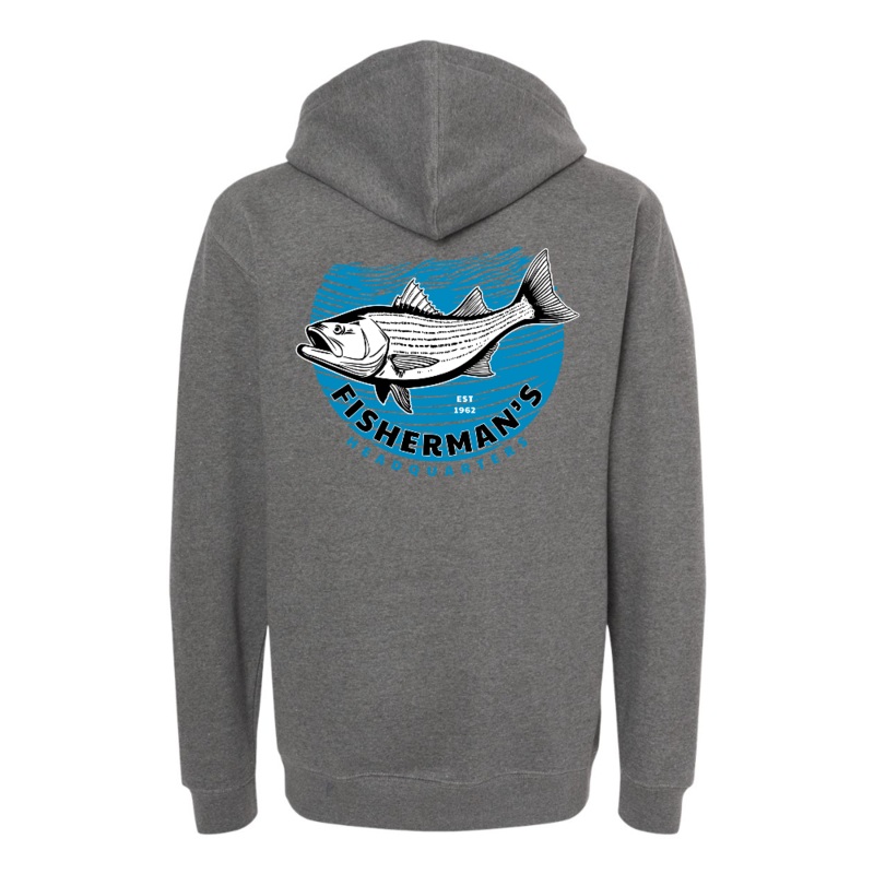 Fish Heads Bass Water Lines Heavy Weight Pullover Hoodie Gunmetal Heather SM