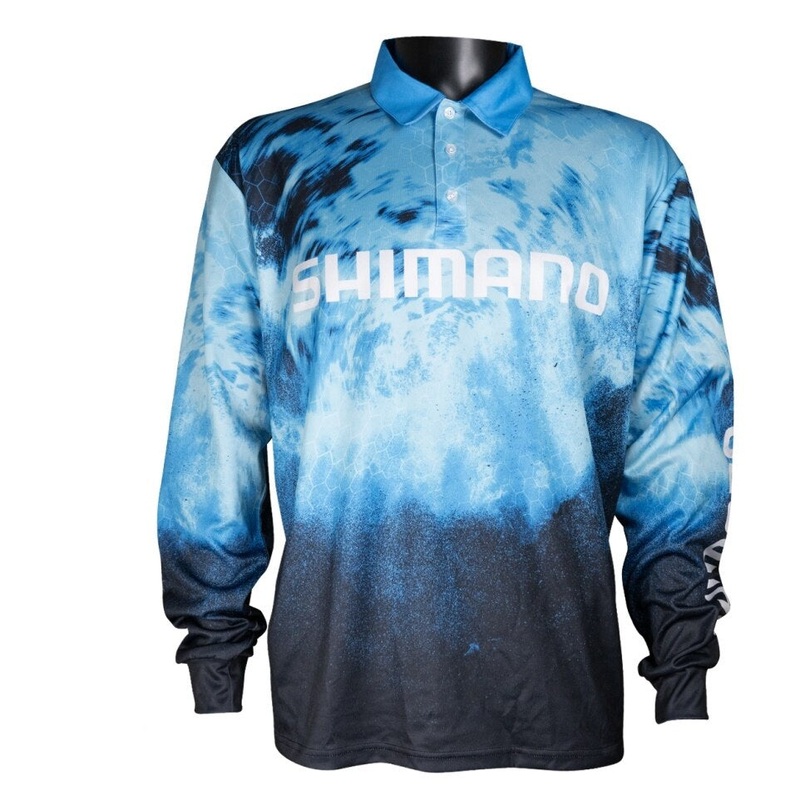 Shimano Technical Fishing Jersey Shirt Water Camo Large