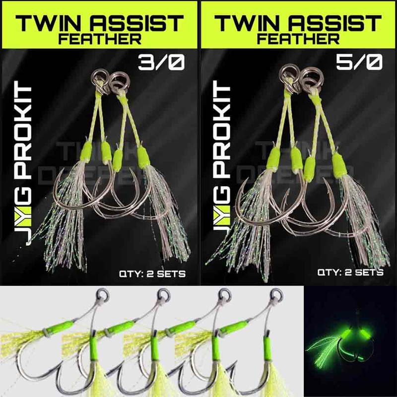 JYG ProFishing Twin Assist Hook Rig With Feathers 3/0