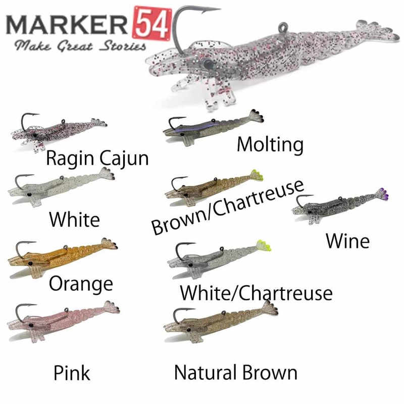 Marker 54 Jerk Shrimp Lure BROWN CHARTREUSE