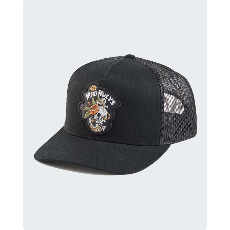 The Mad Hueys Dirty Vacay Twill Trucker Cap Hat Black