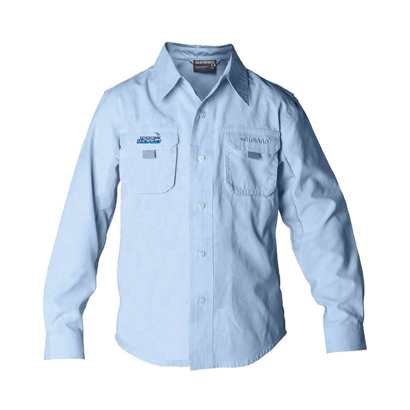 Shimano Tackleworld Blue Long Sleeve Vented Fishing Shirt Kids US 10