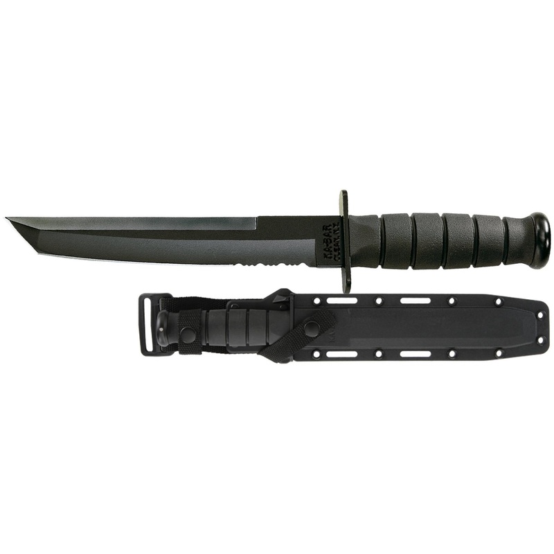 Ka-Bar KB1245 Tanto Black Knife with Black Hard Sheath Serrated Edge
