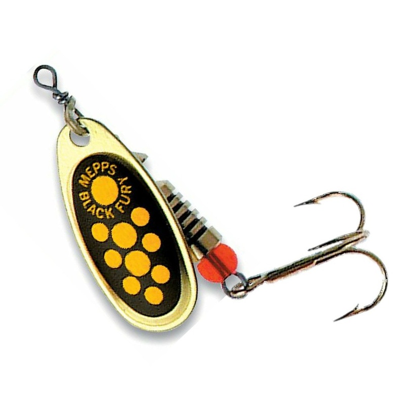 Mepps Black Fury Gold Trim Trout Spinner Lure Yellow Dots 0