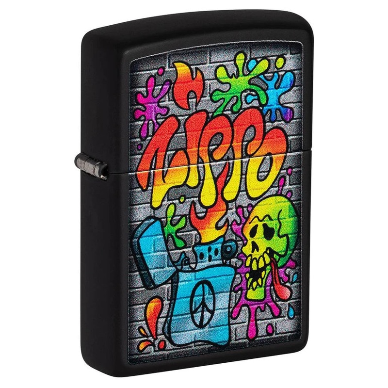 POCKET LIGHTER – ZIPPO –  Zippo Street Art Grafitti Design, Black Matte Finish Lighter #49605