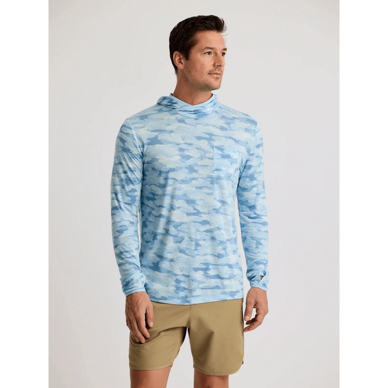 Free Fly Lightweight Bamboo Hoodie Seasmoke Camo Surf Blue S