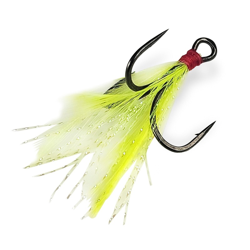 Gamakatsu G-Finesse MH Feathered Treble Hooks Chartreuse / Tinsel 6