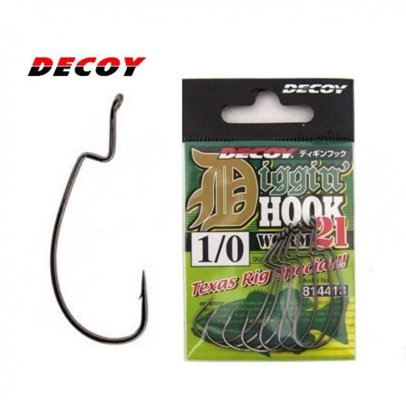 Hameon Texan DECOY Digging Hook Worm21 (sachet) #1/0 – (7pcs)