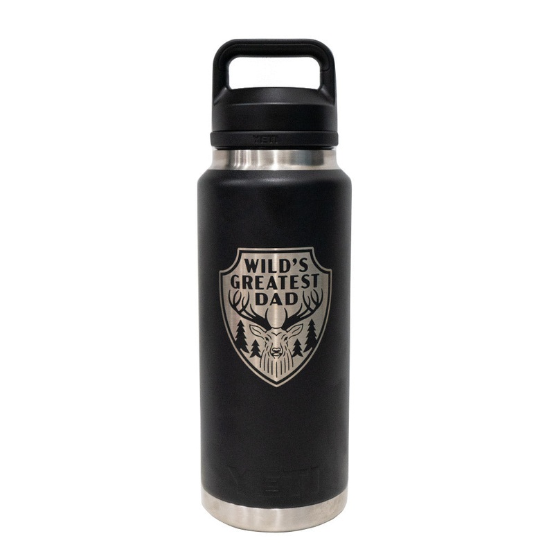 Yeti Rambler 36oz (1L) Reusable Bottle with Chug Cap – LIMITED EDITION DAD’S DAY Black – Wild’s Greatest Dad