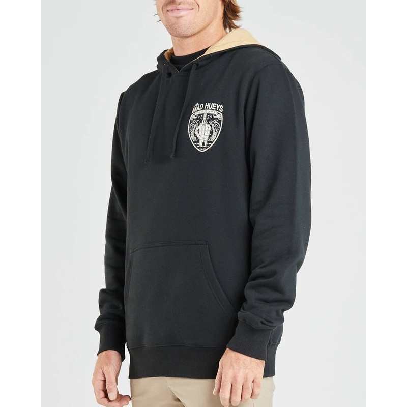 The Mad Hueys Anchor Pullover Fleece Hoodie Jumper – Black Large