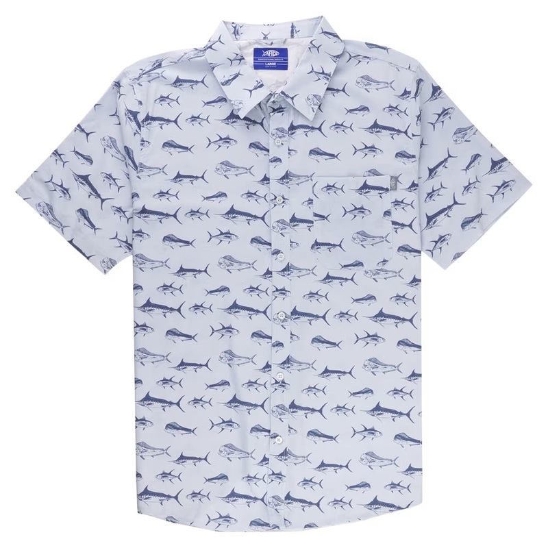 Aftco Boat Bar Short Sleeve Woven Shirt for Men Small Bearing Sea