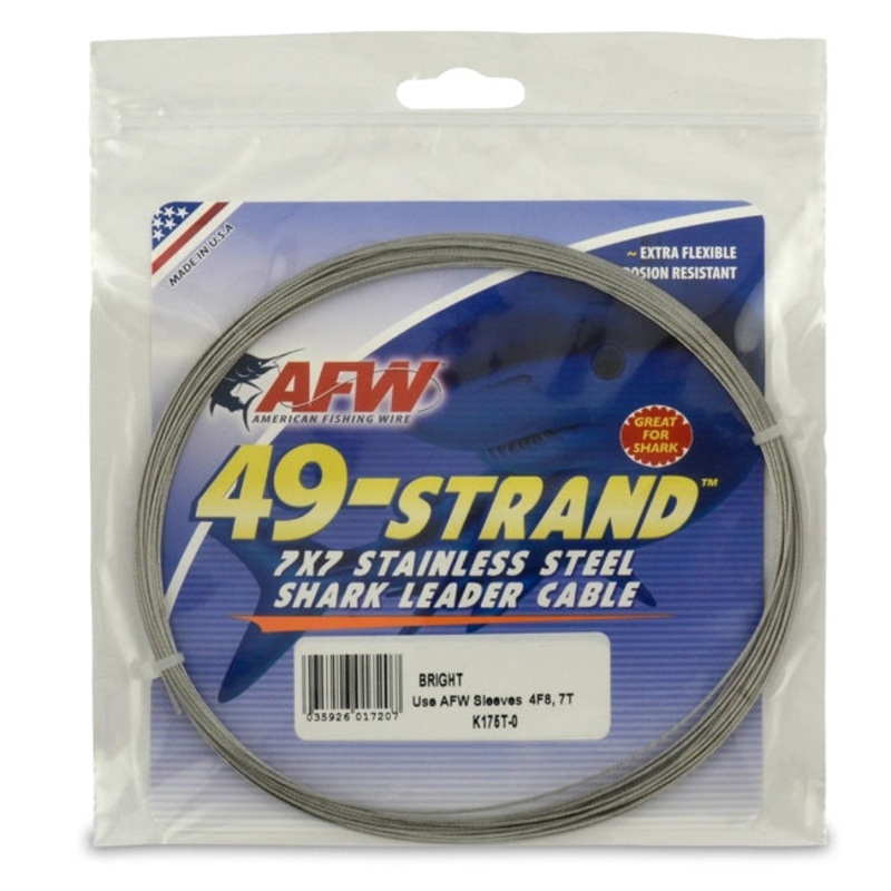 AFW 49 Strand Shark Leader Cable 30ft 480lb 218kg Bright
